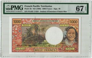 Pmg 67 France French Pacific Territories 1996 Banknote 1000 Francs Epq
