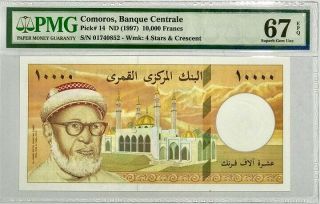 Comoros 10000 10,  000 Francs Nd 1997 P 14 Gem Unc Pmg 67 Epq
