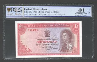 1966 Rhodesia £1 One Pound - K19 704881 - Pcgs Graded 40 Ef - P28a