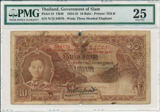 Government Of Siam Thailand 10 Baht 1934 Pmg 25
