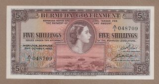 Bermuda: 5 Shillings Banknote,  (unc),  P - 18a,  20.  10.  1952,