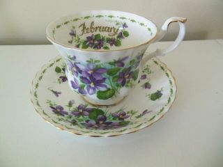 Royal Albert February Cup & Saucer Violets Flower The Month Bone China England
