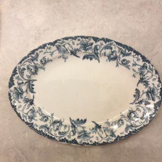W.  Hulme North Reliable Burslem England Semi Porcelain Ophir Blue Oval Plate