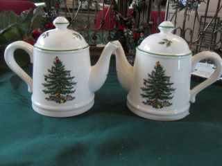 Spode Teapot Salt & Pepper Shaker Christmas Tree England