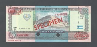 El Salvador 100 Colones 26 - 5 - 1995 P140s Specimen Tdlr N1 Aunc - Unc