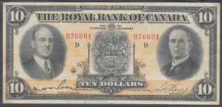 1933 Royal Bank Of Canada 10 Dollars Bank Note