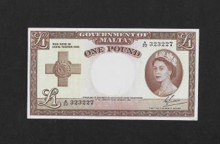 Aunc / Unc Sign.  Cuschieri 1 Pound 1954 Malta England