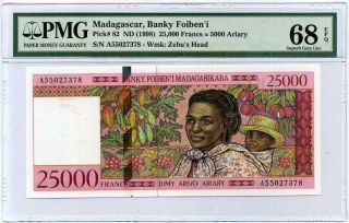 Madagascar 25000 Francs 5000 Ariary 1998 P 82 Gem Unc Pmg 68 Epq Highest