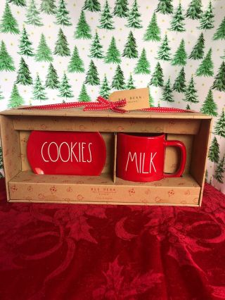 Rae Dunn Red Christmas Santa Cookie Plate And Milk Mug Boxed Set