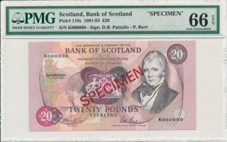 Bank Of Scotland Scotland 20 Pounds 1991 Specimen Pmg 66epq