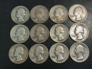 12 Washington Silver Quarters 1932 1934 - D 1935 - D 1935 - S 1936 - D 1936 - S 1937 1937s
