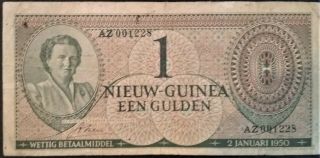 Netherlands Guinea 1 Gulden 1950 P 4a Dutch Indodesia Queen Juliana Avf