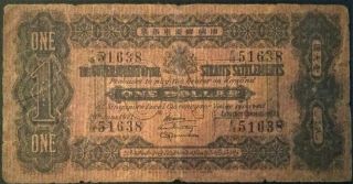 Straits Settlements $1 Dollar 1921 Singapore Malaya Scarce Ww1 George Kgv Tiger