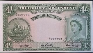 British Bahamas Choice Unc 4 Shillings 1953 P 13 Queen Elizabeth Qeii Pmg It
