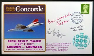 Gb 1984 Ba Concorde 1st Flight Cover London To Larnaca Signed By See Below Bm607