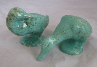 Pair Vtg Turquoise Duck Figurines Mid Century Modern California Pottery,  Metlox?