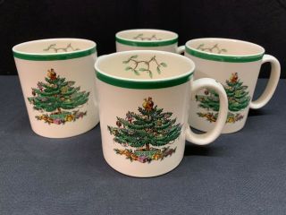 Spode " Christmas Tree " England Set Of 4 Mugs 3 1/2 " Tall