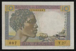 French Somaliland (p19) 10 Francs Nd (1946) Vf,