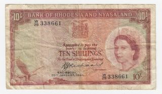 Rhodesia And Nyasaland 10 Shillings 1961 P 20b Vf (e148)