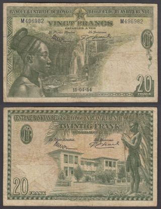 Belgian Congo 20 Francs 1954 (f - Vf) Banknote P - 26