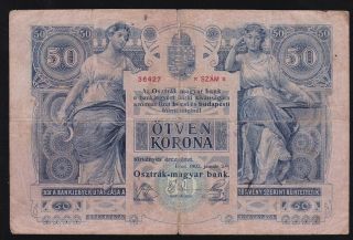 Austria / Hungary Empire - - 50 Korona/kronen 1902 - - - - - Vg/f - - - Rr