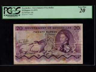 Seychelles:p - 16b,  20 Rupees,  1971 Queen Elizabeth Ii Pcgs Vf 20