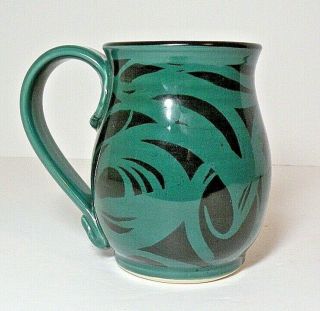 Studio Art Pottery Coffee Mug/cup Green W/black Pattern