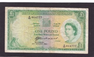 Rhodesia And Nyasaland 1 Pound 1961 P - 21b (tear) G