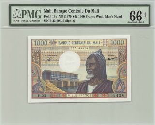Mali Nd (1970 - 84) P - 13c Pmg Gem Unc 66 Epq 1000 Francs