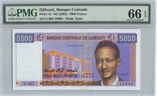 Djibouti Nd (2002) P - 44 Pmg Gem Unc 66 Epq 5000 Francs S/n