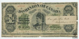 1878 Dominion Of Canada One Dollar Banknote Countess Of Dufferin