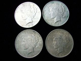 Set Of 4 Peace Silver Dollars (3) 1922 1923