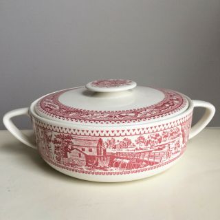 Memory Lane Royal China Lidded Covered Casserole Dish Bowl Red Pink White