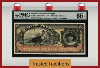 Tt Pk S421r Nd (1897 - 1911) Mexico Banco De Sonora 20 Pesos Pmg 65 Epq Gem Unc