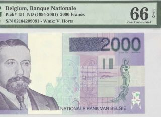 Belgium - 2000 Francs - Nd (1994 - 2001) - High Value - Pick 151 Pmg 66 Epq Gem Unc