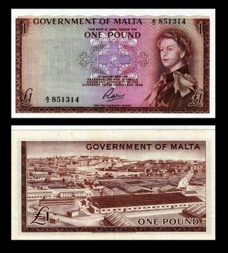 Malta 1 Pound 1949 (1963) P - 26a Xf Queen Elizabeth Qe Ii