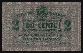 Lithuania (p08a) 2 Centu 1922 Xf/xf,