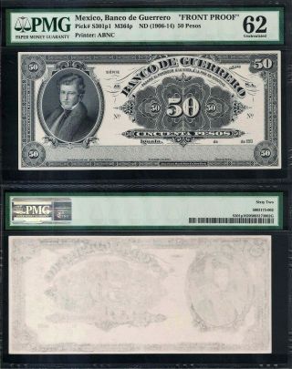 0103: M364 - Banco De Guerrero 50 Pesos Nd (1906 - 14) Front Proof - Cu62