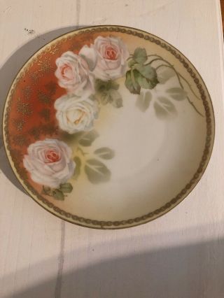 Lovely Rs Germany/prussia Peach Roses Gold Stencil 8.  5 Inch Plate