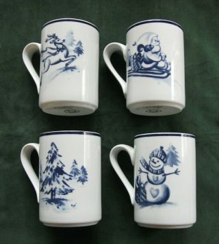 Dansk Bistro Blue And White Christmas 4 - 1/4 " Mugs 4 Different