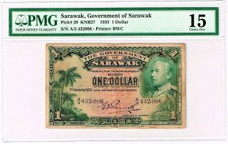 Sarawak 1935 $1 Government Of Sarawak Note Pick 20,  Scwpm - 20 Pmg Choice Fine 15