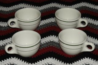4 Buffalo China Restaurant Ware White With Green Stripe Coffee Mugs Cups