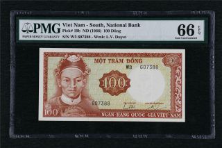 1966 Viet Nam South National Bank 100 Dong Pick 19b Pmg 66 Epq Gem Unc