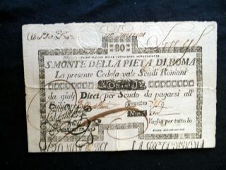 1797 Vatican Italy Rare Large Banknote Assignat 80 Scudi Vf,  S.  Monte Di Pietà