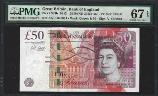 2015 Great Britain 50 Pounds Bank Of England Cleland,  Pmg 67 Epq Gem Unc