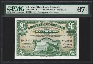 1971 Gibraltar 1 Pound,  P - 18b Pmg 67 Epq,  Gem Unc,  Elite Grade & Scarce