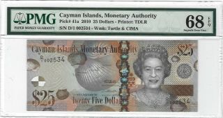 2010 Cayman Islands $25 Dollars,  P - 41a,  Pmg 68 Epq Gem Unc Top Pop Finest