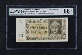 1942 Bohemia & Moravia Specimen 10 Korun Pick 8s Pmg 66 Epq Gem Unc