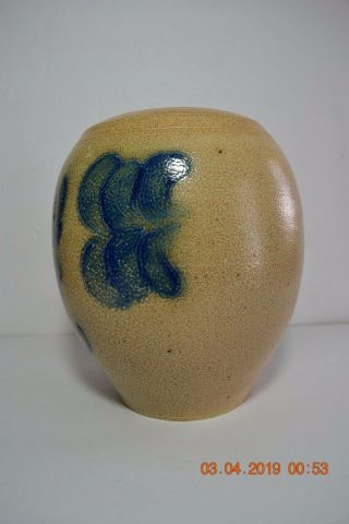 Cooksburg Pottery Signed Stoneware Salt Glaze Blue Decorated Ovoid Crock Vase 2
