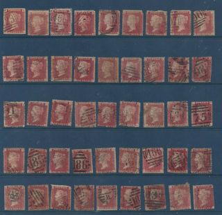 Gb Qv 45 Stamps,  1d Red,  Sg 43,  Plated,  1858,  Letters In All 4 Corners